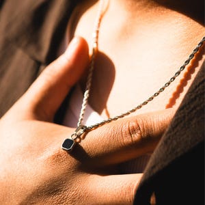 Silver Onyx Pendant Necklace For Men - Mini Black Onyx Pendant - Mens Necklace - Mens Black Pendant - Mens Jewelry - By Twistedpendant