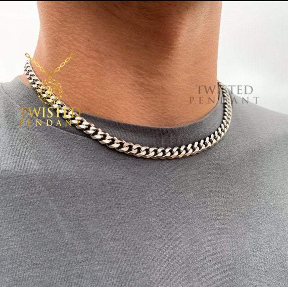Silver Thick Chain Necklace Choker Mens 
