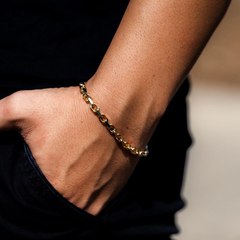 925 Sterling Silver 4mm Bracelet - Rolo Link Bracelet for Men - Chunky ...