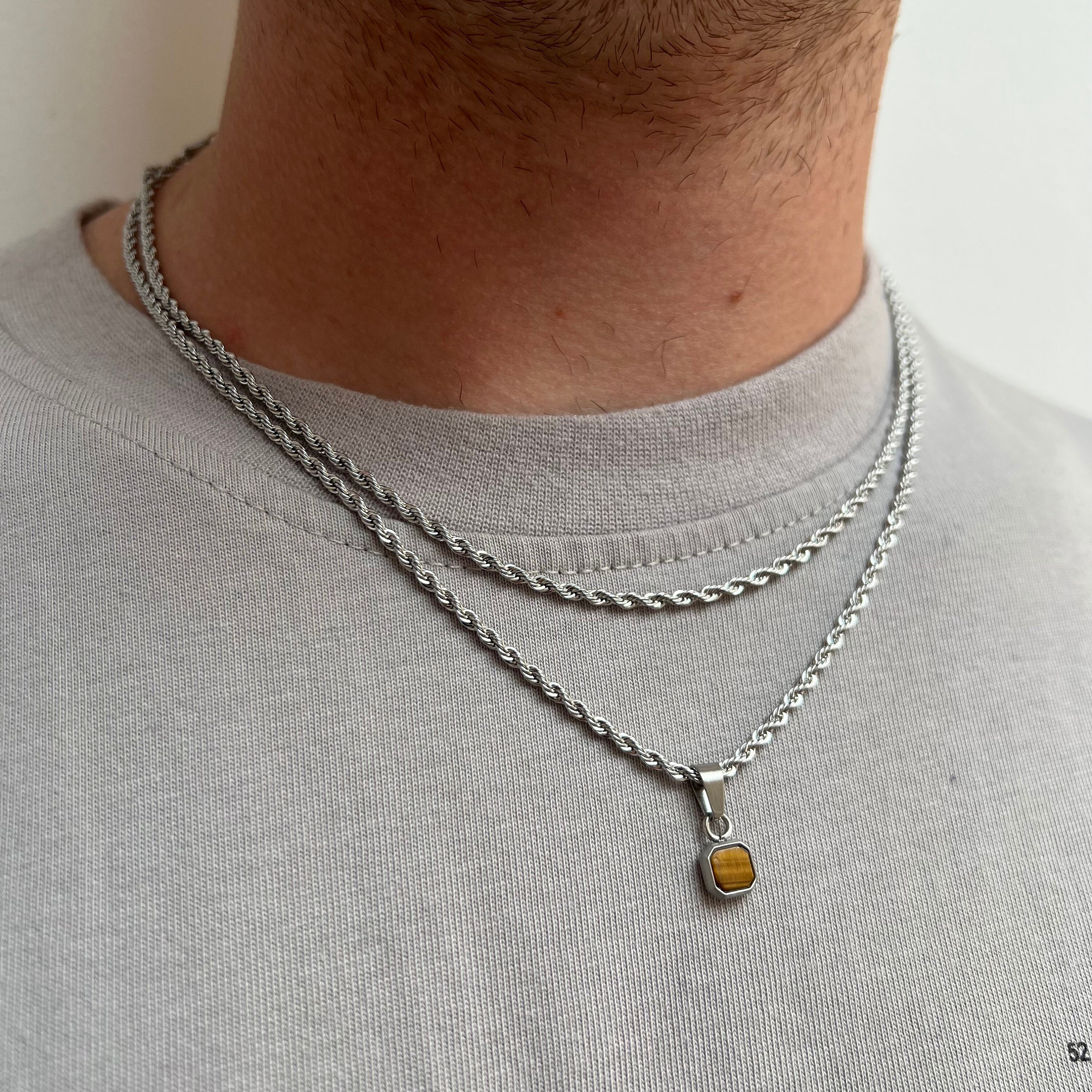 Mens Necklace - Mini Tigers Eye Black Pendant Necklace for Mens Necklace - Mini Tigers Eye Black Pendant Necklace for