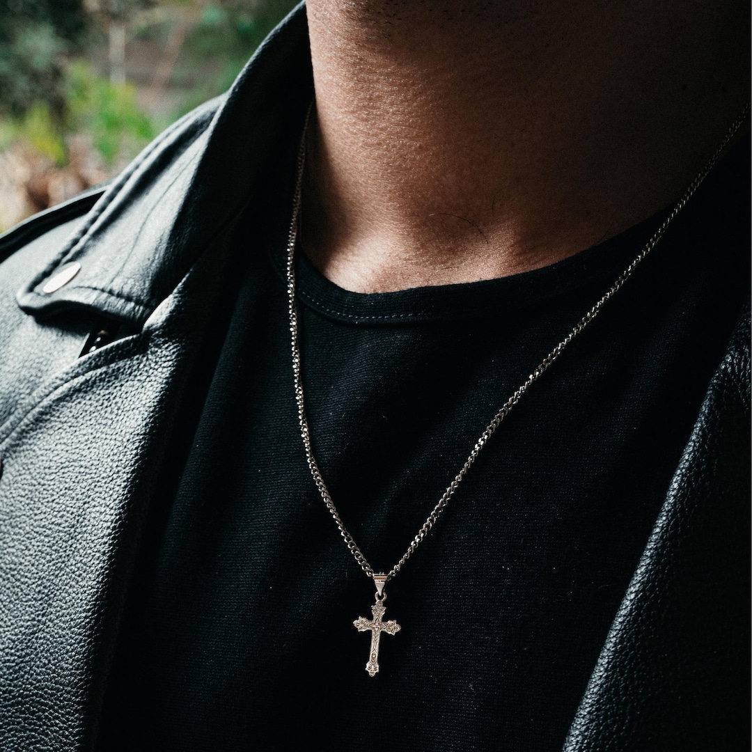 Petit collier croix homme pendentif en argent Collier pendentif