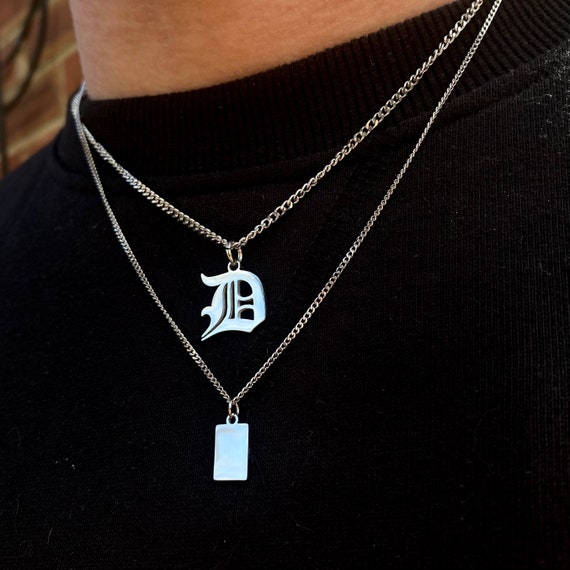 Initial Letter D Pendant Necklace Men's Women's Icy Silver icy Charm Rope  Chain | eBay