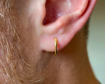 Mens Hoop Earrings - 18k Gold 10mm Mens Mini Huggie Hoop Earrings - Hoops for Men -  Sterling Silver Earring Sets - By Twistedpendant