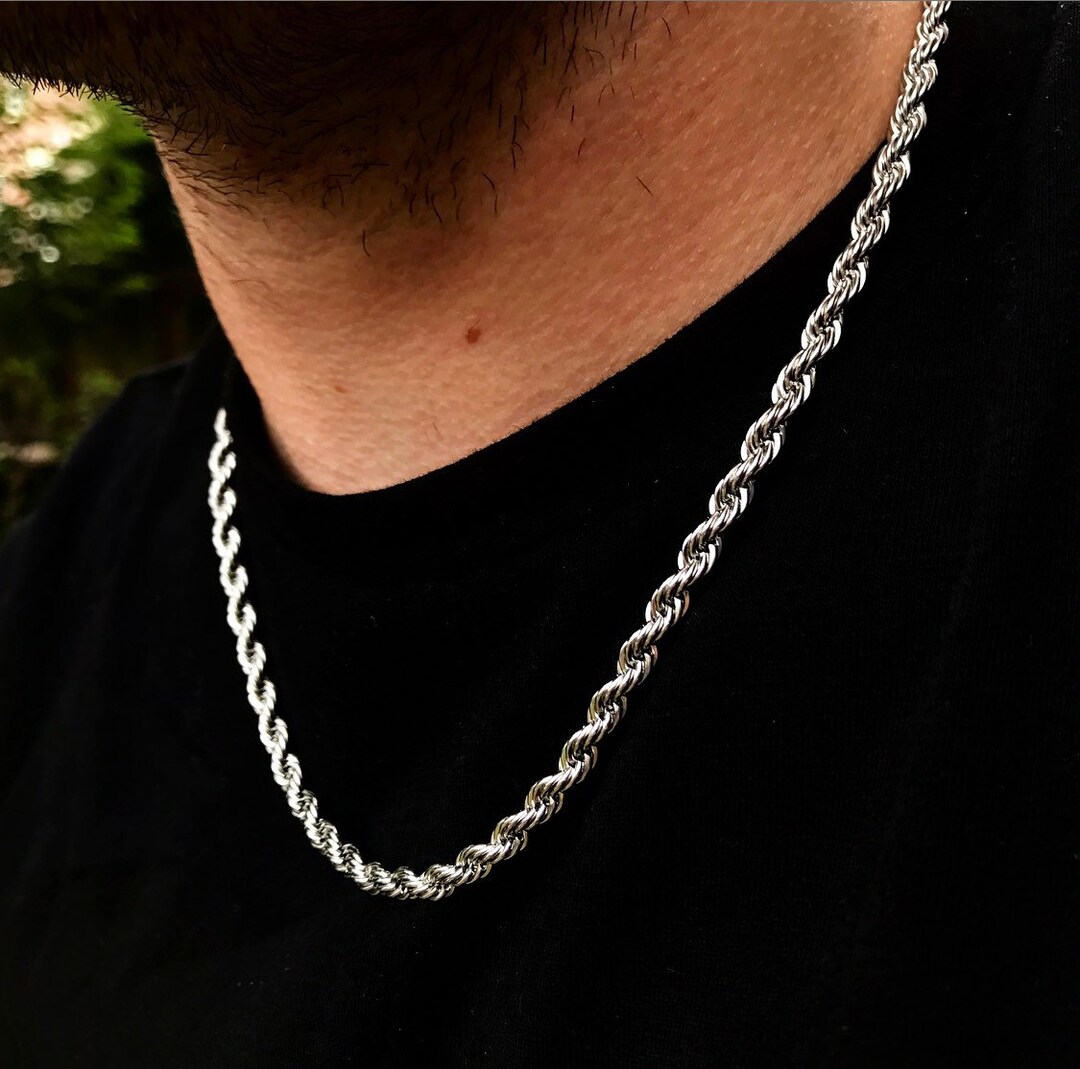 Silver Rope Chain 5mm Thick Link Chain Necklace for Men Mens
