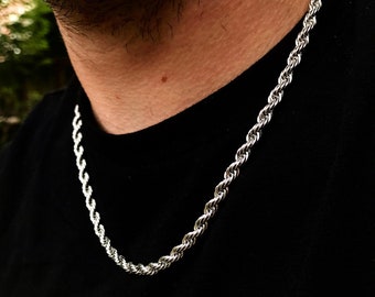 Silver Rope Chain, 5mm Thick Link Chain Necklace For Men, Mens / Boys Chain, Chunky Silver Rope Chain Mens Jewellery - By Twistedpendant