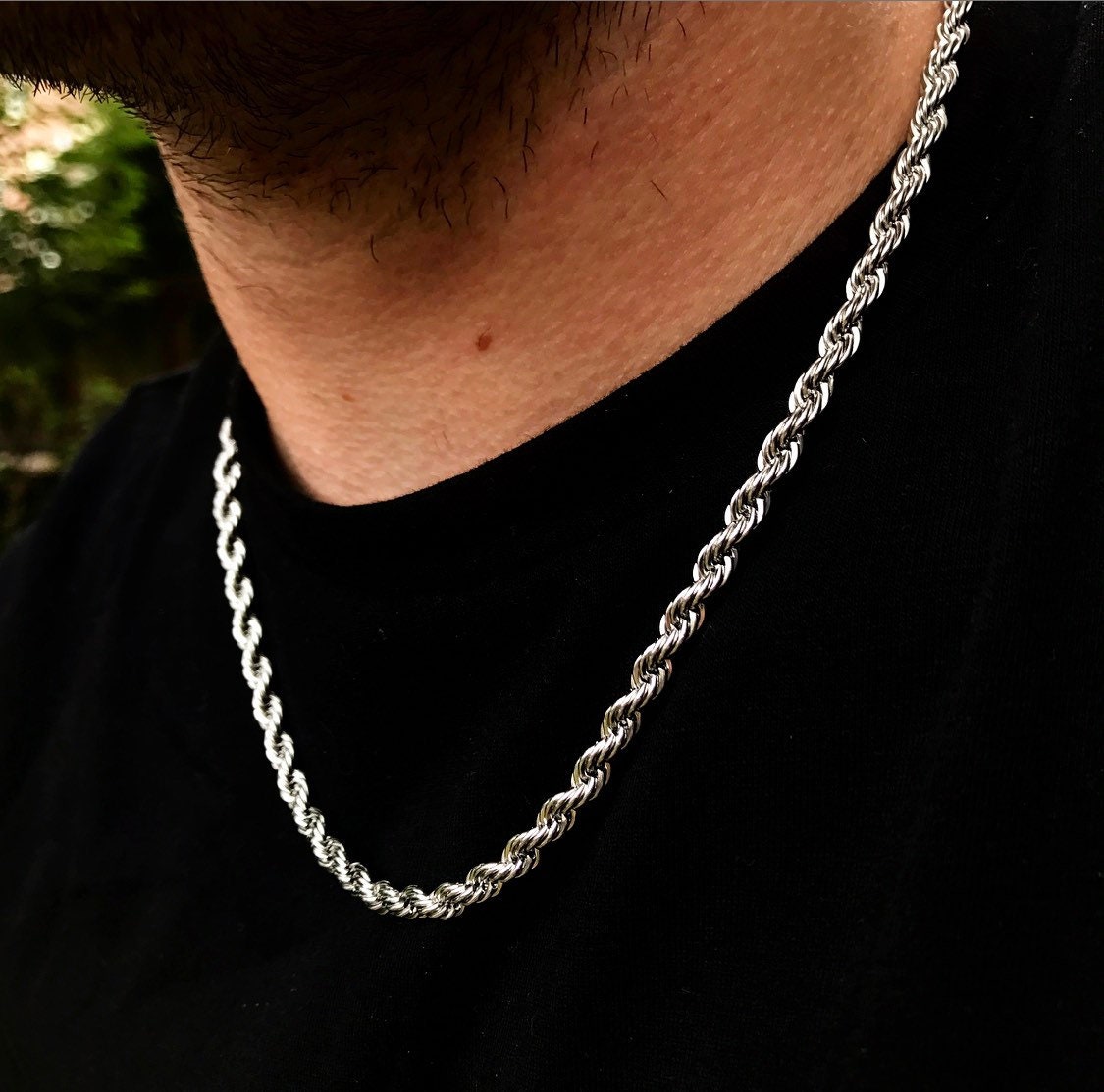 OCHCOH Sterling Silver Clasp Rope Chain for Men, 16 Inch Sterling