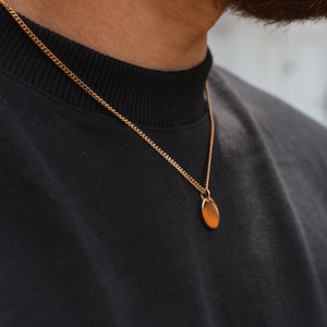 Mens Necklace - 18K Gold Circle Pendant Necklace - Mens Jewelry - Mens Gold Necklace - Minimalist Chain With Pendant By Twistedpendant
