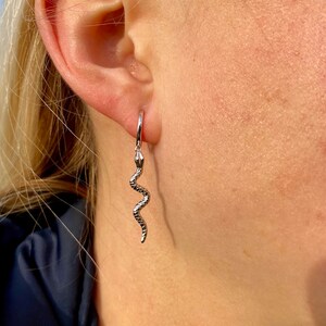 925 Sterling Silver Snake Earrings Snake Hoop Earrings, 18k Gold Snake Earrings, Women's Silver Snake Charm Earrings, Gold Snake Hoops image 10