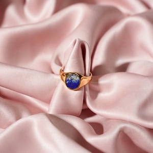 Lapis lazuli blauwe zegelring, zilveren damesring, gouden zegelring voor dames, zilveren zegelring 18k gouden damesring, stapelring Gold