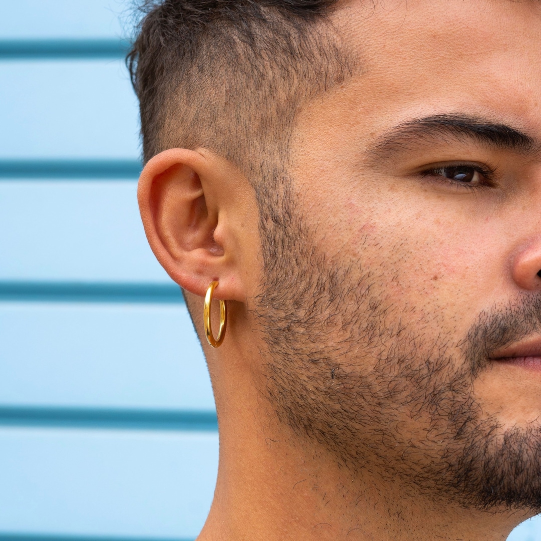 Mens Gold Hoop Earrings 12mm/18mm Mens Hoop Earrings Hoops for Men
