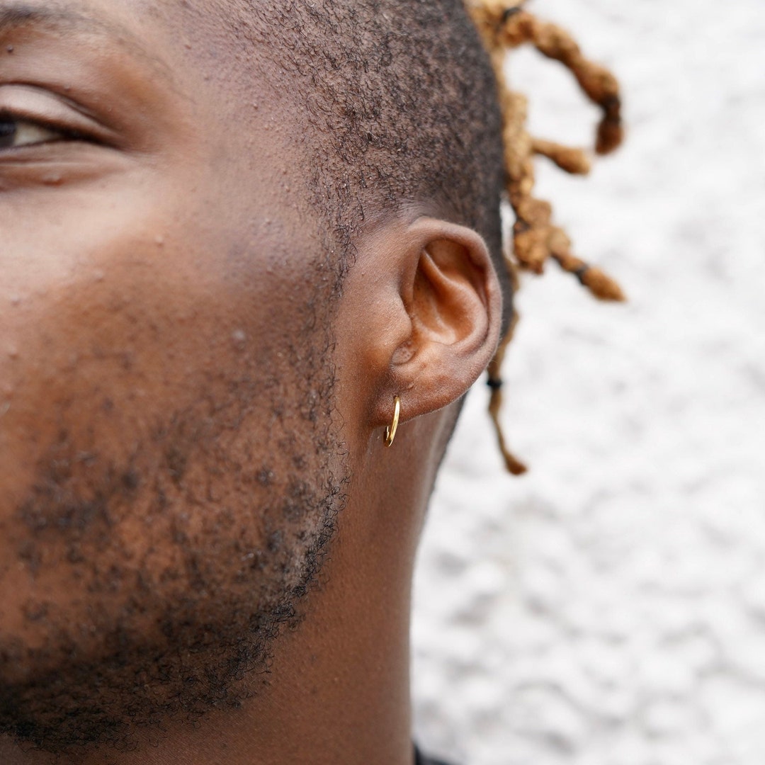 Mens Gold Hoop Earrings Thin Mens Hoop Earrings 18K Gold Hoops for Men