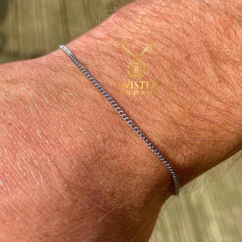 Mens Bracelets Thin Silver Bracelet Cuban Curb 1.5mm Thin Etsy