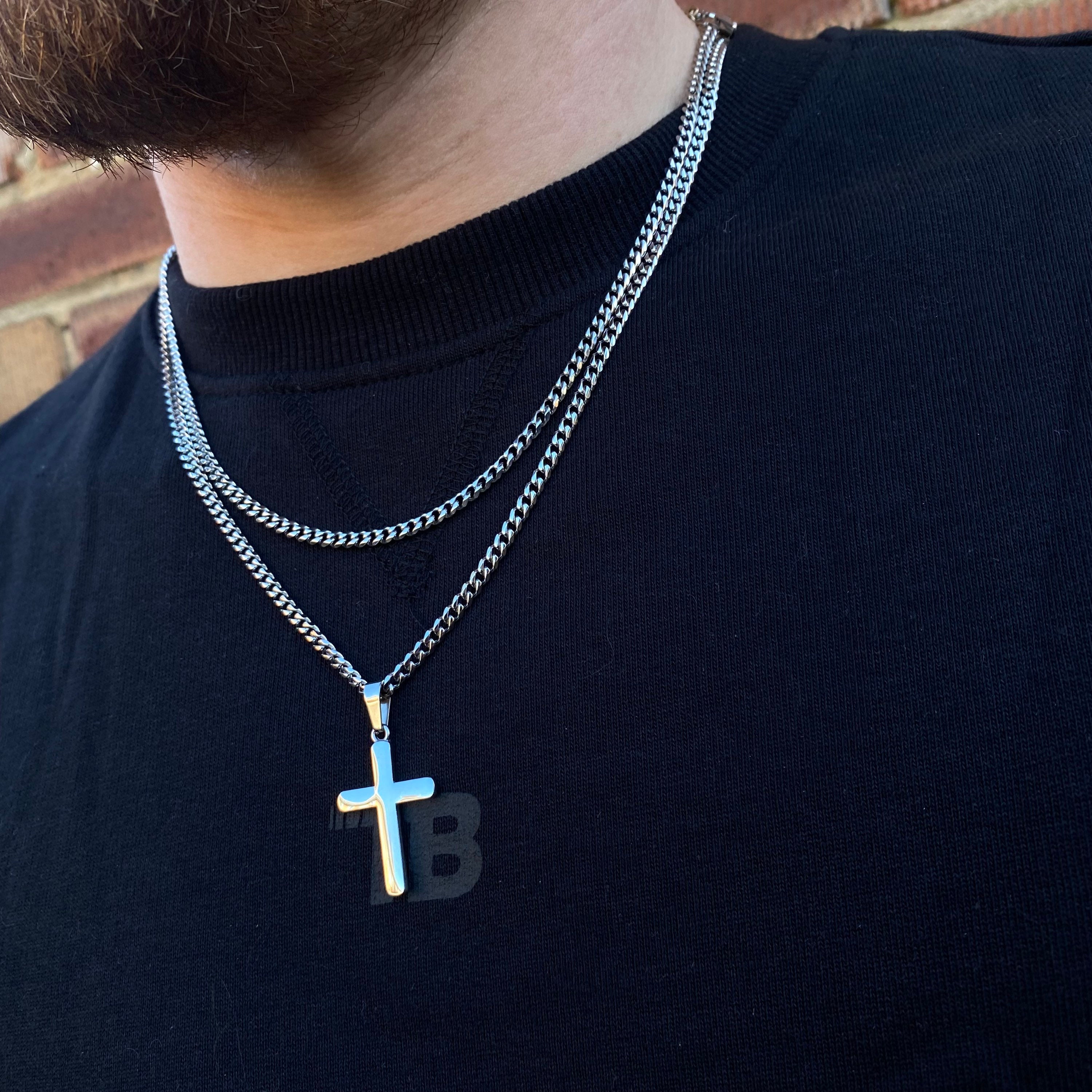 Collana Con Croce Cristiana Donna – Pendente In Acciaio Inox Placcato Oro 18K – Ipoallergenica – Catena 45+5 Cm – Regalo Uomo/donna