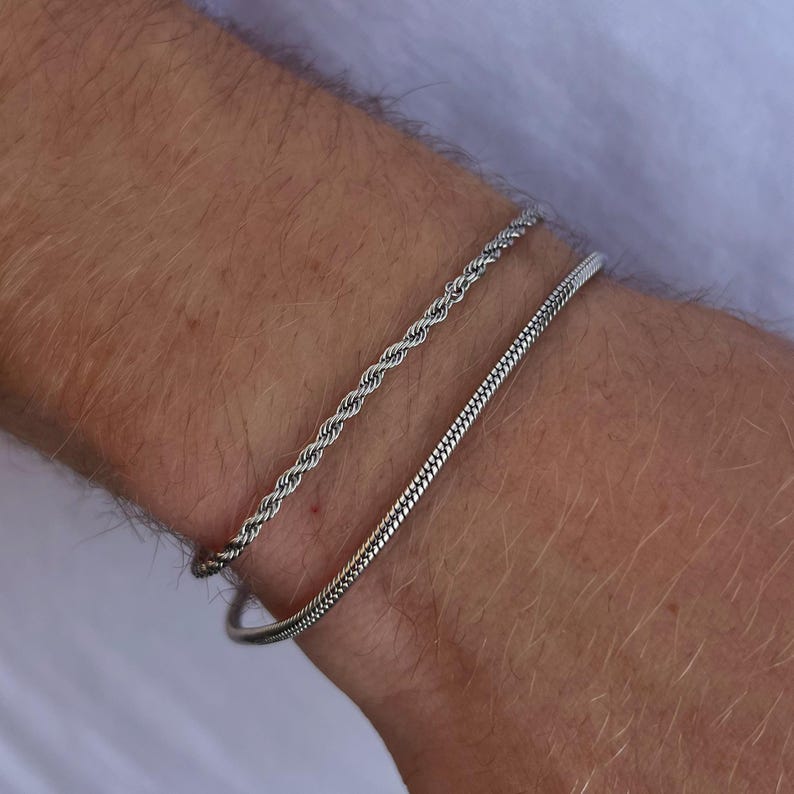 Mens Bracelet - Silver Rope / Snake Bracelet For Men