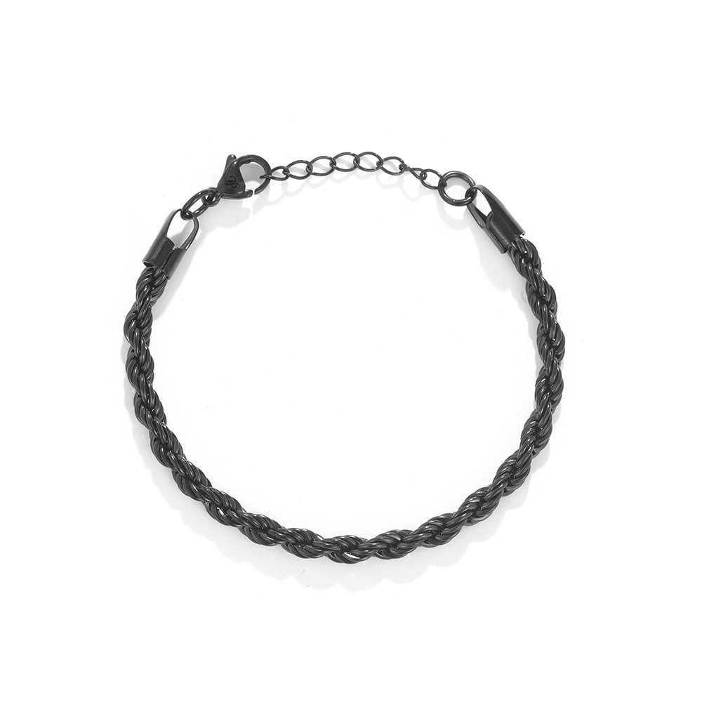 Black 5mm Rope Bracelet Chain - Mens Bracelet Chains - Mens Black ...