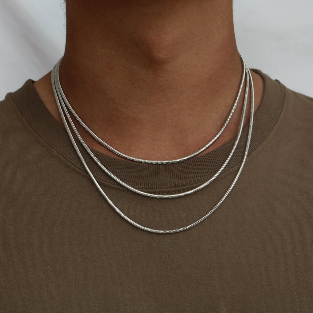 Kursal man sterling silver flat snake chain necklace 10mm