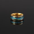 Mens Ring - 18K Gold Fire Opal Band Ring - Men&#39;s Gold Steel Ring - Mens Blue Opal Ring - Gold Rings For Men - Mens Jewelry By Twistedpendant
