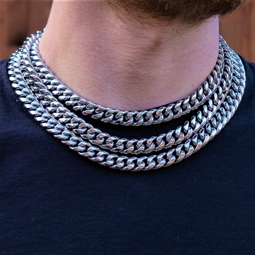 Collier Chaîne Cubaine En Argent 925 - Longueur 18-26 Pouces - Épaisseur 5/7/9 Mm - Style Hip-hop Pour Homme