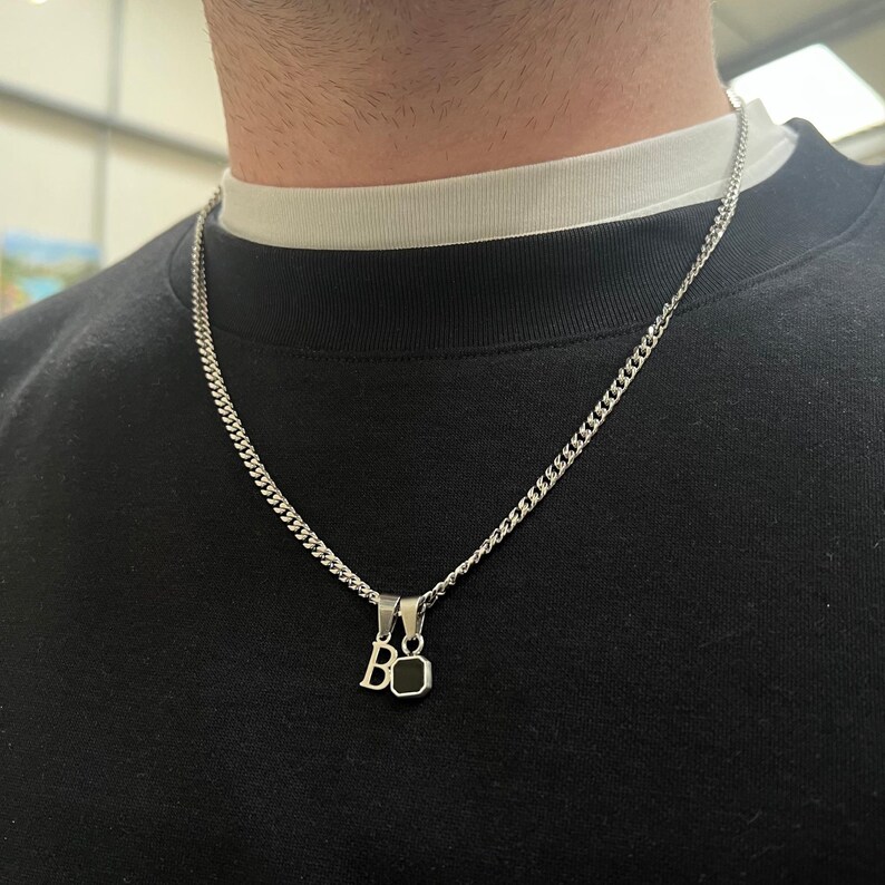 Mens Necklace - Silver Initial Necklace For Men,
