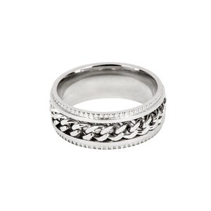 Mens Ring - Fidget Spinner Ring - Meditation Ring - Rotating Thumb / Pinky Ring Men - Men Signet Ring - Silver Cuban Chain Spinner Ring