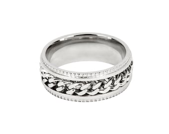 Mens Ring - Fidget Spinner Ring - Meditation Ring - Rotating Thumb / Pinky Ring Men - Men Signet Ring - Silver Cuban Chain Spinner Ring