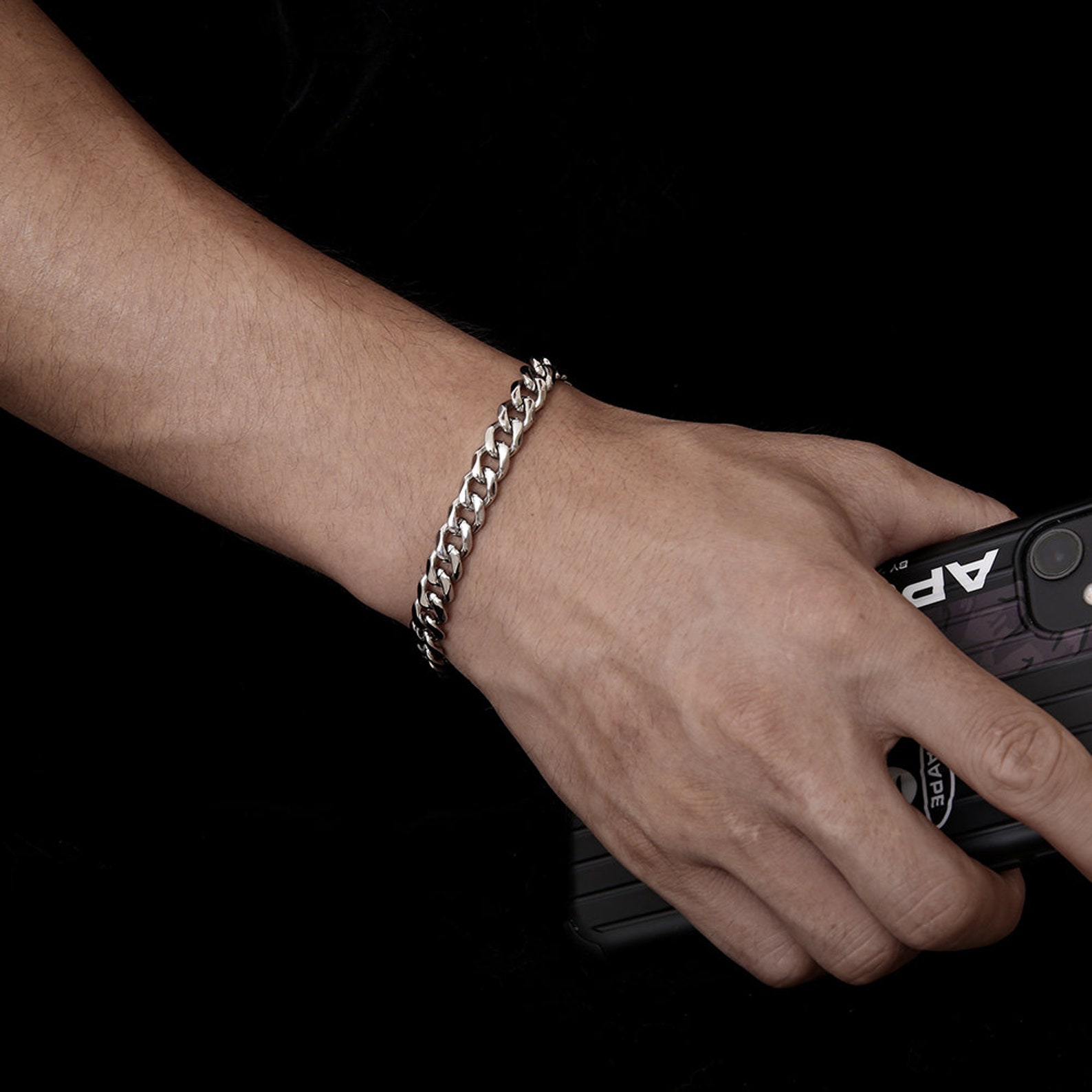 Silver Mens Bracelet Chain 8mm Cuban Link in White Gold Chain Etsy UK