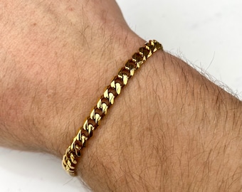 18k Gold Mens Bracelet Chain 5mm Cuban Link Curb Chain Bracelet For Mens, Gold Bracelet For Women, Gold Chains Mens By Twistedpendant