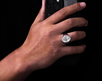 Silver Signet Ring - Vintage Styled Vtinage Cross Signet Ring Men