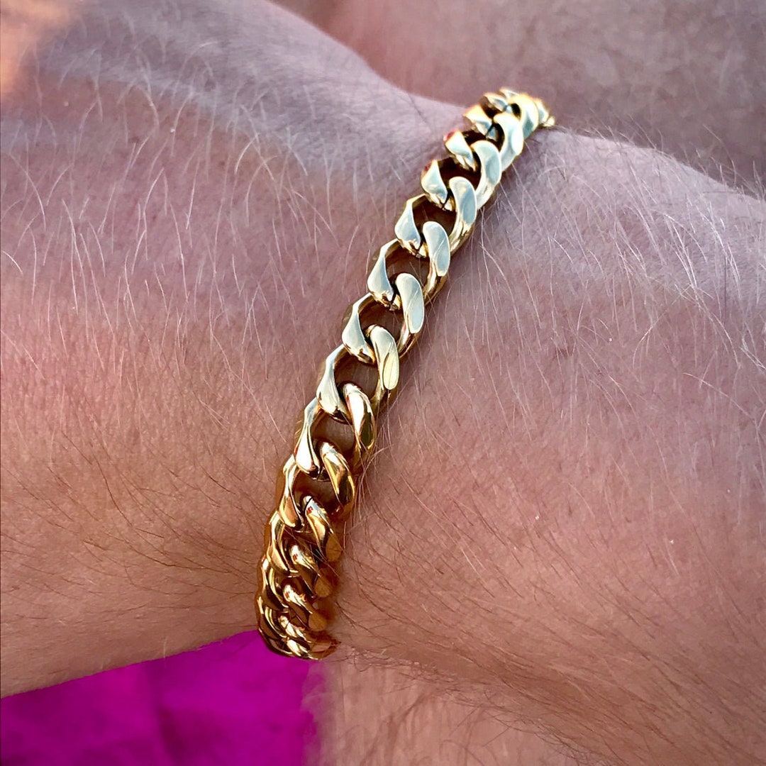 Thick Gold Chain Bracelet 8mm Cuban Bracelet Mens Gold 