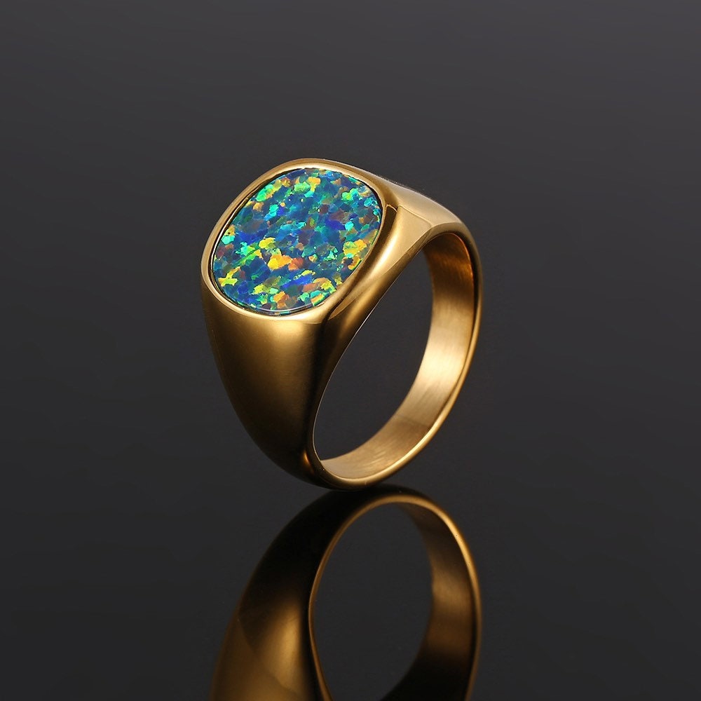 18K ゴールド オパール シグネット リング メンズ - メンズ