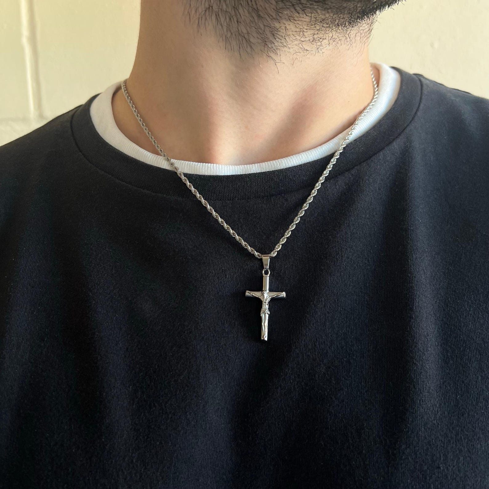Silver Crucifix Necklace Mens Crucifix Pendant Necklace, Stainless — free download
