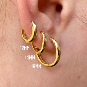 18K Gold Hoop Earrings, Gold Hoops, 14mm Hoop Earring, Gold Dainty ...