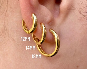 18K Gold Hoop Earrings, Gold Hoops, 14mm Hoop Earring, Gold Dainty Hoops Pair Sterling Silver Hoop Earrings UK, 925 Huggie Hoop Earring 12mm