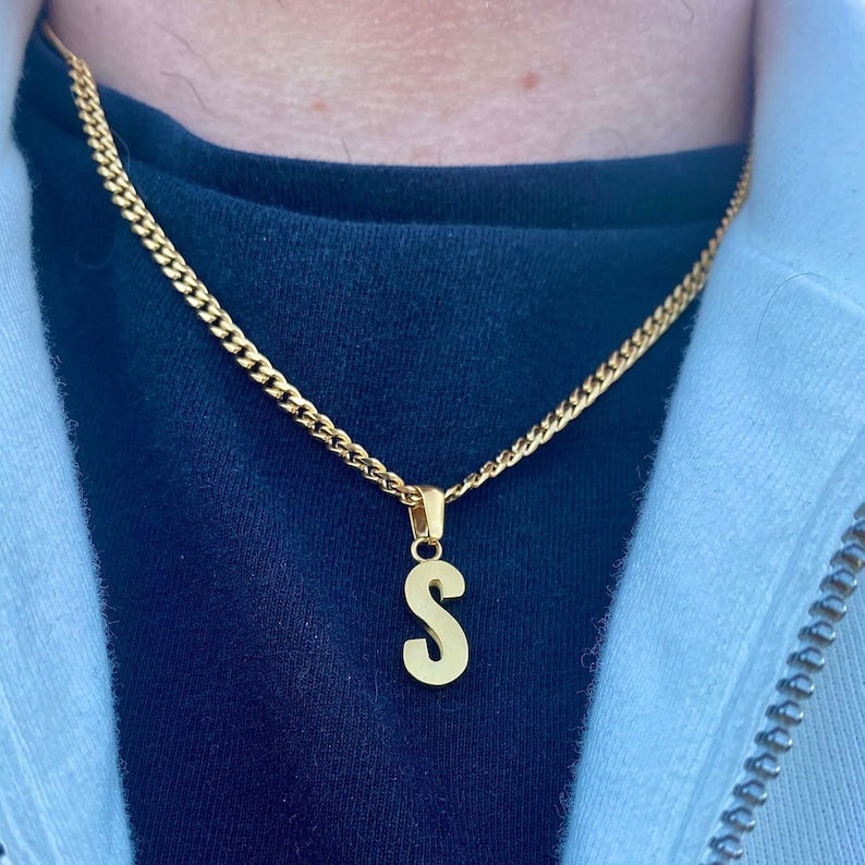 Mens Necklace Mens Initial Necklace 18K Gold Initial Pendant Etsy