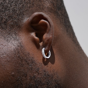 Mens Earrings, Silver Hoop Earrings Mens White Gold Diamond Earrings - Cubic Zirconia 925 Sterling Silver Hoops For Men - Mens Jewelry Gifts