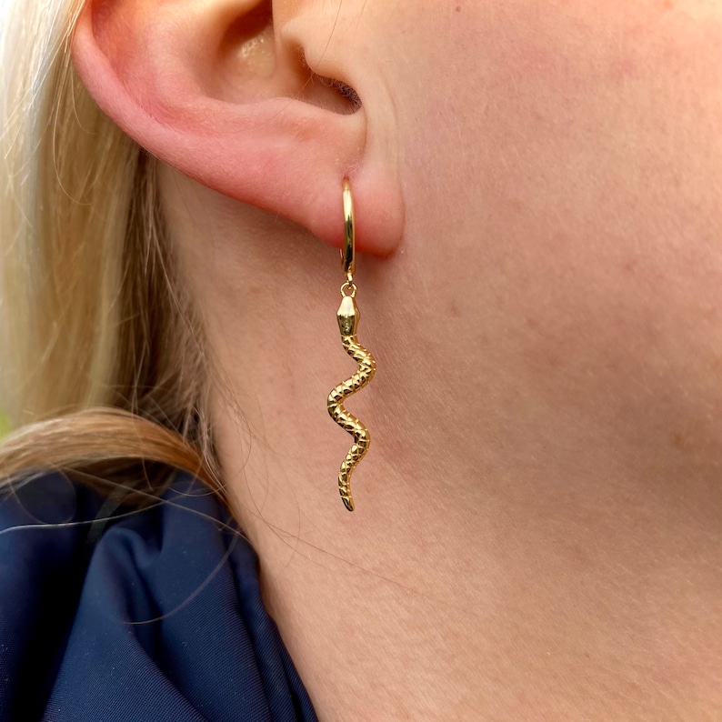 925 Sterling Silver Snake Earrings Snake Hoop Earrings, 18k Gold Snake Earrings, Women's Silver Snake Charm Earrings, Gold Snake Hoops image 2