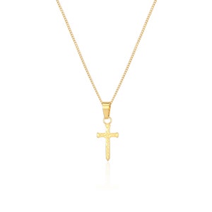 Mens Necklace - 18K Gold Cross Necklace - Cross Necklace Men - Smooth Crucifix Pendant Necklace - Cross And Chain Pendant By Twistedpendant