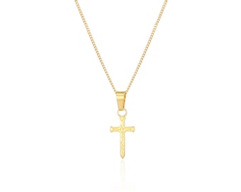 Mens Necklace - 18K Gold Cross Necklace - Cross Necklace Men - Smooth Crucifix Pendant Necklace - Cross And Chain Pendant By Twistedpendant