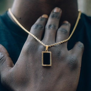 Herren Halskette - 18K Gold Rechteck Onyx Anhänger - Schwarzer Onyx Anhänger Halskette für Herren - Herren Gold Anhänger - Von Twistedpendant