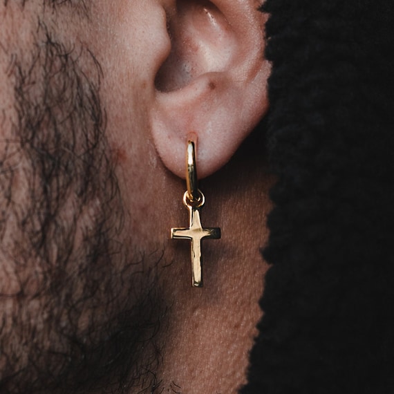 Punk Style Cross Rhinestone Dangle Earrings Men's Earrings - Temu