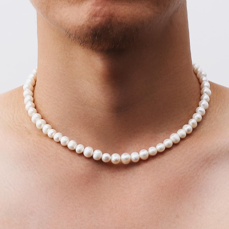 Mens Freshwater Pearl Necklace Chain 8MM, Mens Necklace Chain, Mens Pearl Chain Necklace - By Twistedpendant 