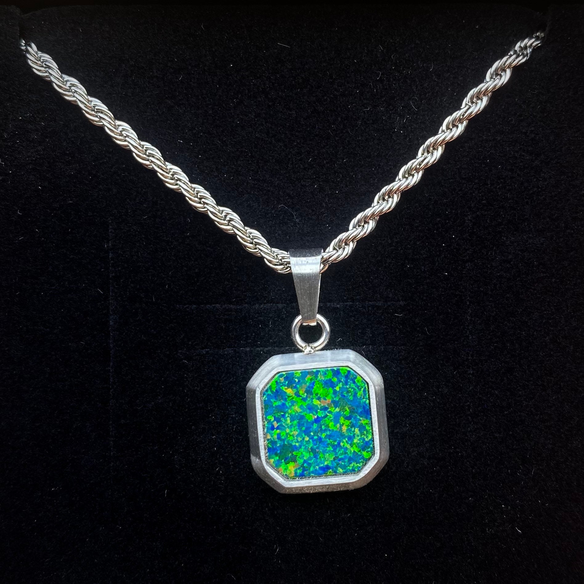 Mens Necklace Mens Opal Necklace Green Gemstone Necklace