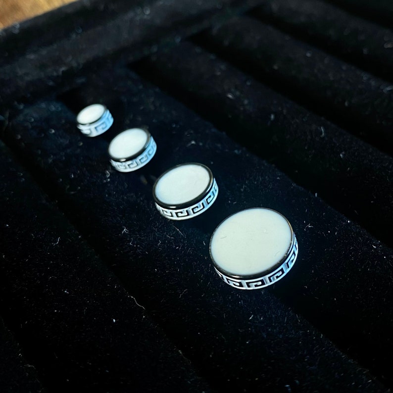 Mens Earrings, Black Stud Earrings, Mens Stud Earrings, Gold Stud Earrings Man, Greek Pattern Studs for Men, Men Jewelry - By Twistedpendant