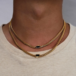 18K Gold Onyx Cuban Chain, Mens Chain, Black Onyx Curb Chain Mens, Mens Jewelry UK, Gold Chain Necklace For Men - By Twistedpendant