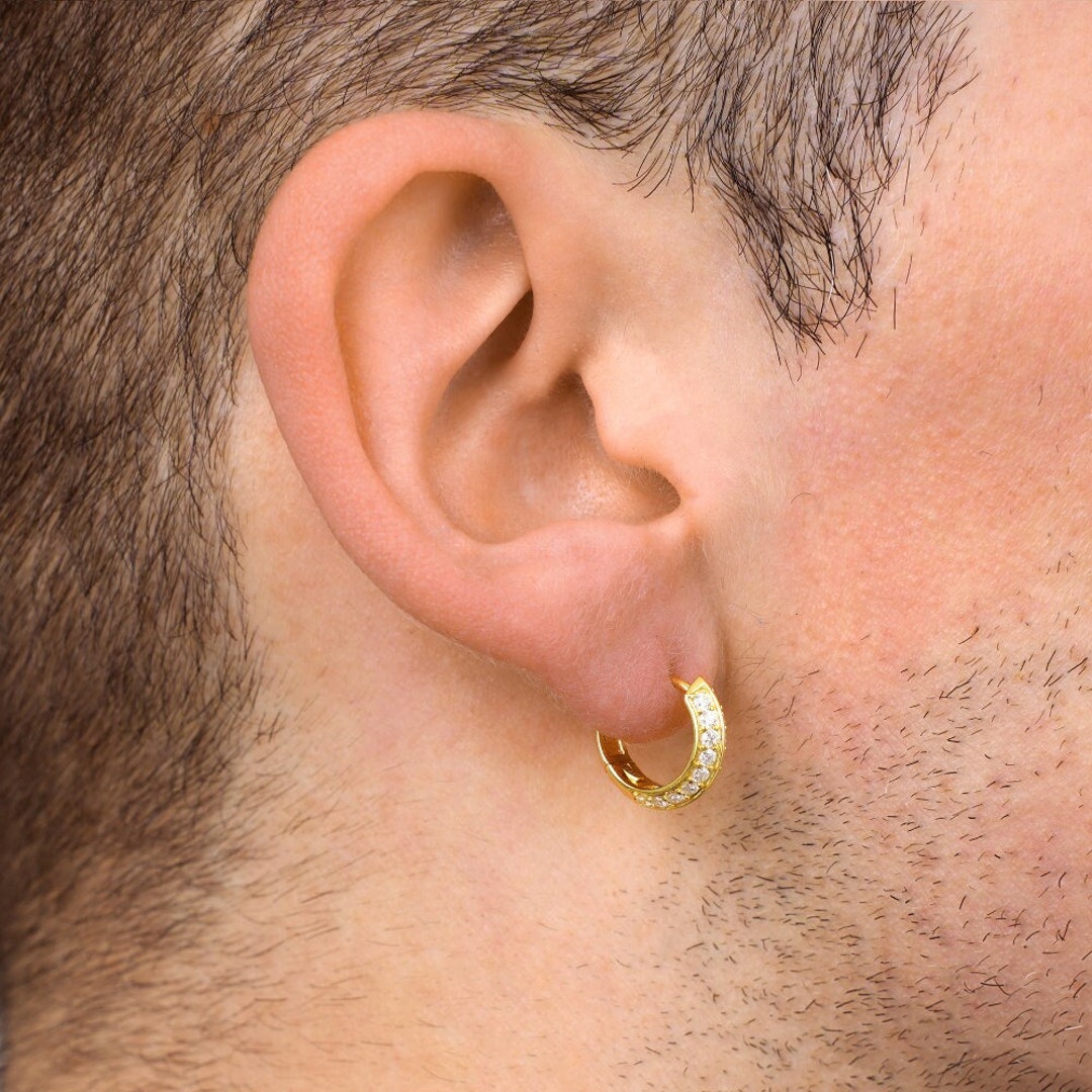 Mens Gold Hoop Earrings VVS1 Diamond Earrings 925 Sterling Silver 15mm