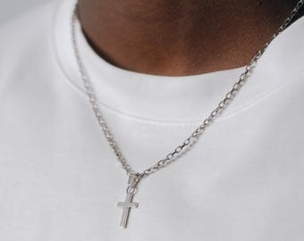 925 Silver Cross Necklace For Men - Mens Cross and 925 Silver Chain - Small Silver Cross Pendant - Crucifix Pendant Necklace - Mens Jewelry