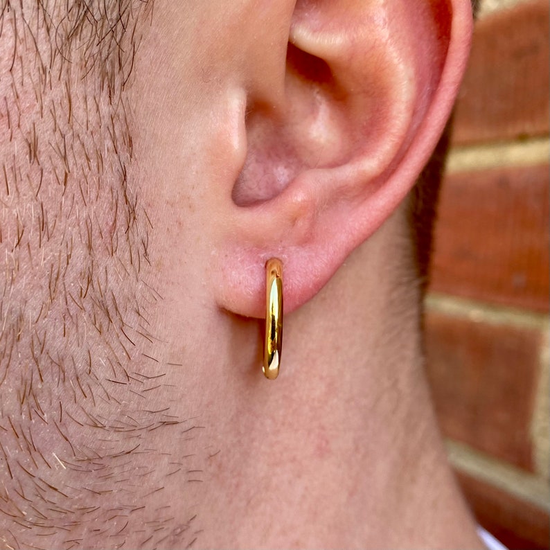 Mens Hoop Earrings  18k Gold 925 Sterling Silver 18mm Mens image 2