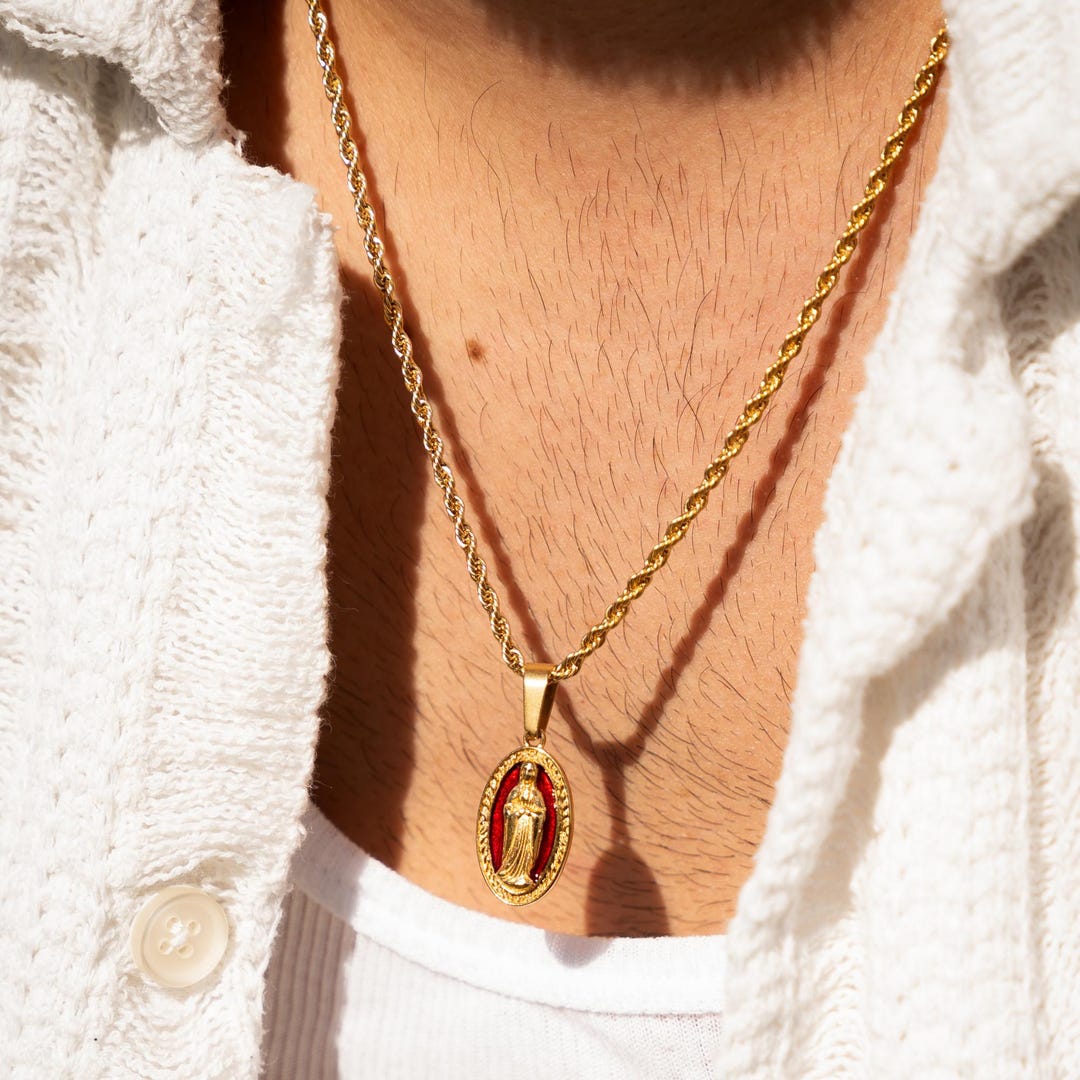 Virgin Mary Necklace - 18K Gold Virgin Mary Pendant Necklace for Men ...