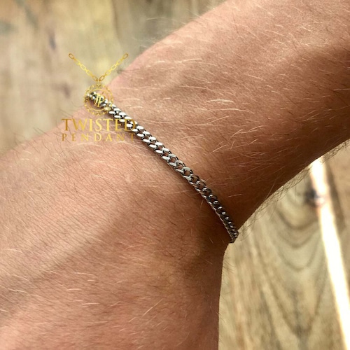 Silver Mens Bracelet Chain 3mm Cuban 