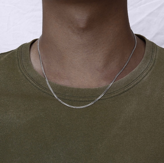 CUBAN CHAIN NECKLACE THIN SILVER CUBAN CHAIN NECKLACE THIN SILVER